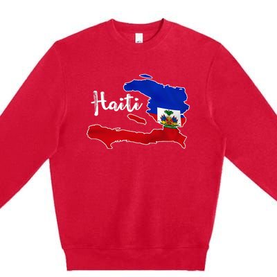 Happy Haitian Flag Day Cool Haiti Flag Map Haitian Pride Premium Crewneck Sweatshirt