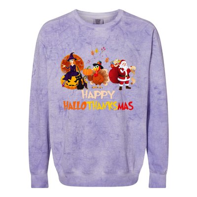 Happy Hallothanksmas Funny Halloween Thanksgiving Christmas Colorblast Crewneck Sweatshirt