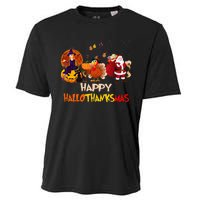 Happy Hallothanksmas Funny Halloween Thanksgiving Christmas Cooling Performance Crew T-Shirt