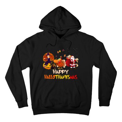 Happy Hallothanksmas Funny Halloween Thanksgiving Christmas Hoodie