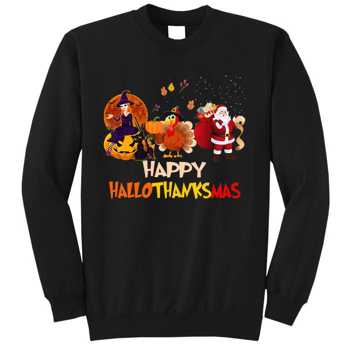 Happy Hallothanksmas Funny Halloween Thanksgiving Christmas Sweatshirt