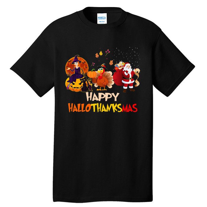 Happy Hallothanksmas Funny Halloween Thanksgiving Christmas Tall T-Shirt