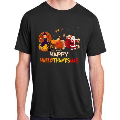 Happy Hallothanksmas Funny Halloween Thanksgiving Christmas Adult ChromaSoft Performance T-Shirt