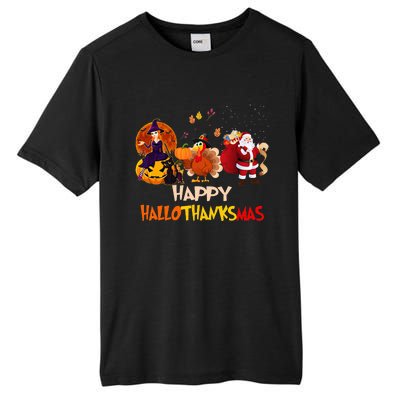 Happy Hallothanksmas Funny Halloween Thanksgiving Christmas Tall Fusion ChromaSoft Performance T-Shirt