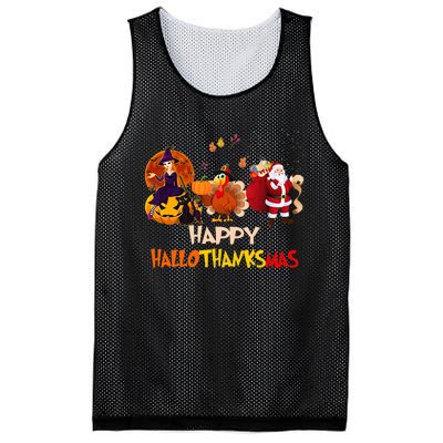 Happy Hallothanksmas Funny Halloween Thanksgiving Christmas Mesh Reversible Basketball Jersey Tank