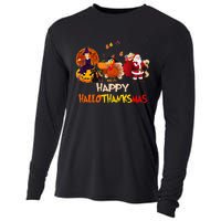 Happy Hallothanksmas Funny Halloween Thanksgiving Christmas Cooling Performance Long Sleeve Crew