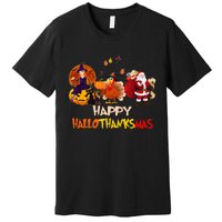 Happy Hallothanksmas Funny Halloween Thanksgiving Christmas Premium T-Shirt