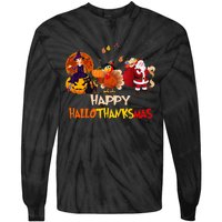 Happy Hallothanksmas Funny Halloween Thanksgiving Christmas Tie-Dye Long Sleeve Shirt