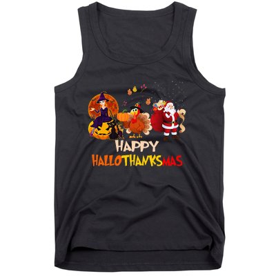 Happy Hallothanksmas Funny Halloween Thanksgiving Christmas Tank Top