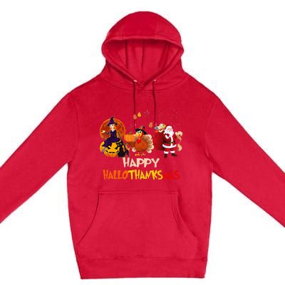 Happy Hallothanksmas Funny Halloween Thanksgiving Christmas Premium Pullover Hoodie