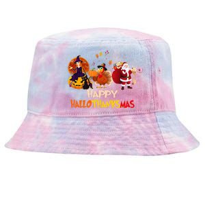 Happy Hallothanksmas Funny Halloween Thanksgiving Christmas Tie-Dyed Bucket Hat