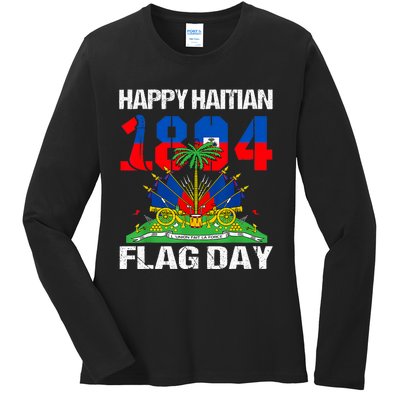 Happy Haitian Flag Day Haiti Flag Pride 1804 Family Ladies Long Sleeve Shirt