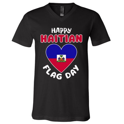 Happy Haitian Flag Day Cool Haiti Flag Heart V-Neck T-Shirt