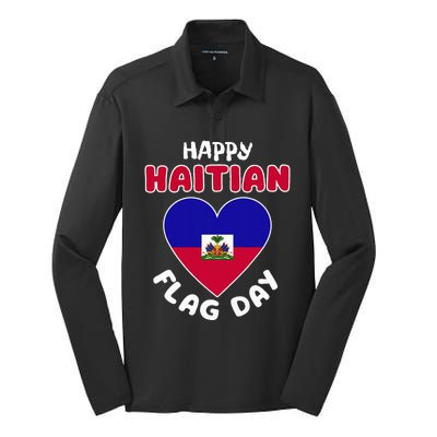 Happy Haitian Flag Day Cool Haiti Flag Heart Silk Touch Performance Long Sleeve Polo