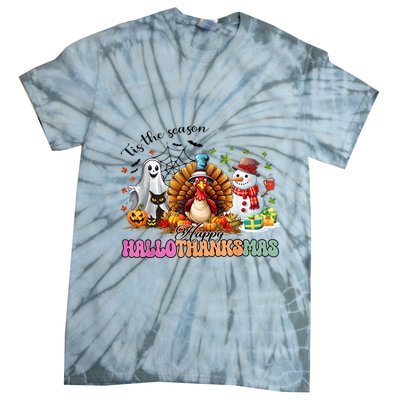 Happy Hallothanksmas Funny Halloween Thanksgiving Christmas Tie-Dye T-Shirt