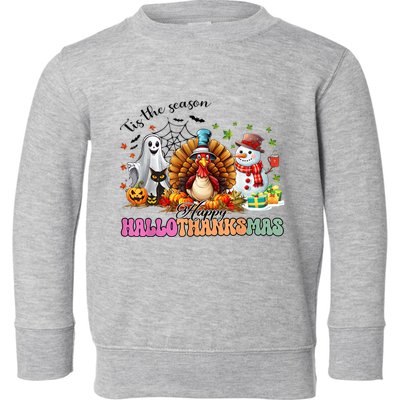 Happy Hallothanksmas Funny Halloween Thanksgiving Christmas Toddler Sweatshirt
