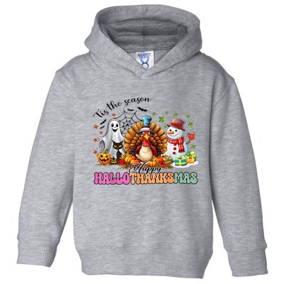 Happy Hallothanksmas Funny Halloween Thanksgiving Christmas Toddler Hoodie
