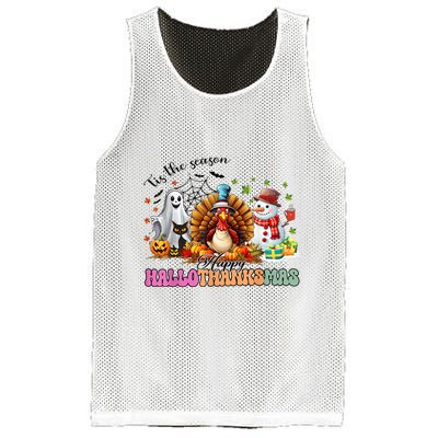 Happy Hallothanksmas Funny Halloween Thanksgiving Christmas Mesh Reversible Basketball Jersey Tank