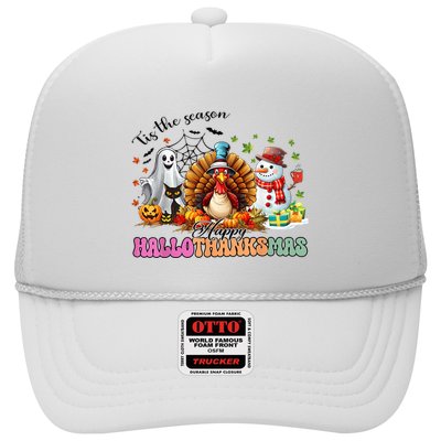 Happy Hallothanksmas Funny Halloween Thanksgiving Christmas Trucker Hat