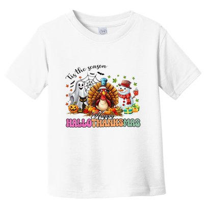 Happy Hallothanksmas Funny Halloween Thanksgiving Christmas Toddler T-Shirt