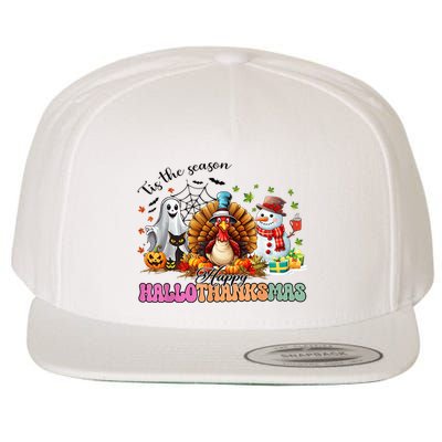 Happy Hallothanksmas Funny Halloween Thanksgiving Christmas Wool Snapback Cap