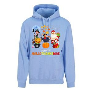 Happy Hallothanksmas Funny Halloween Thanksgiving Christmas Unisex Surf Hoodie