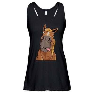 Hilarious Horse Face Horses Horseman Equestrian Riding Ladies Essential Flowy Tank
