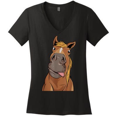 Hilarious Horse Face Horses Horseman Equestrian Riding Women's V-Neck T-Shirt