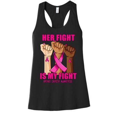 Hand Her Fight Is My Fight Breast Cancer Awareness Month Women's Racerback Tank