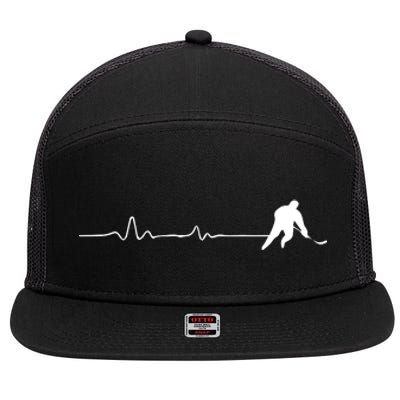 Hockey Heartbeat Funny Hockey Lover Gift Father's Day Gift 7 Panel Mesh Trucker Snapback Hat