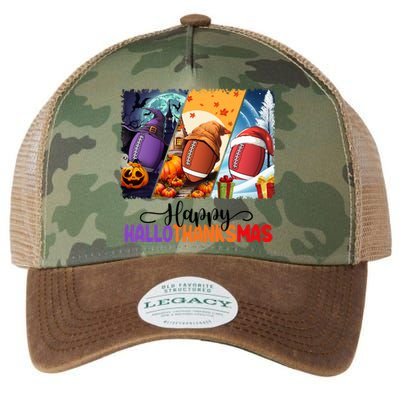 Happy Hallothanksmas Football Halloween Thanksgiving Xmas Gift Legacy Tie Dye Trucker Hat