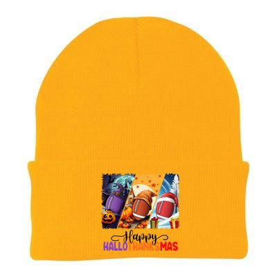 Happy Hallothanksmas Football Halloween Thanksgiving Xmas Gift Knit Cap Winter Beanie