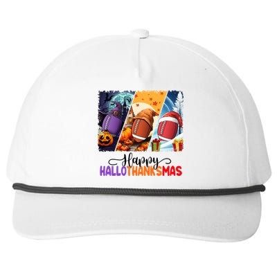 Happy Hallothanksmas Football Halloween Thanksgiving Xmas Gift Snapback Five-Panel Rope Hat