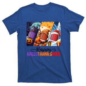 Happy Hallothanksmas Football Halloween Thanksgiving Xmas Gift T-Shirt