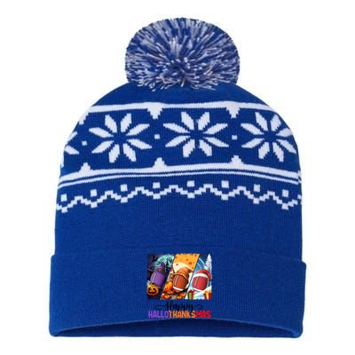 Happy Hallothanksmas Football Halloween Thanksgiving Xmas Gift USA-Made Snowflake Beanie