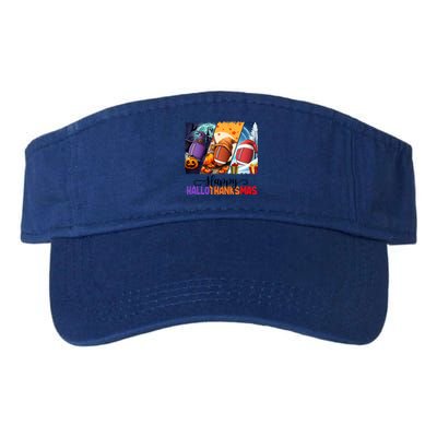 Happy Hallothanksmas Football Halloween Thanksgiving Xmas Gift Valucap Bio-Washed Visor