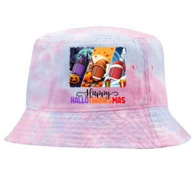 Happy Hallothanksmas Football Halloween Thanksgiving Xmas Gift Tie-Dyed Bucket Hat