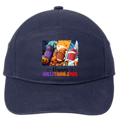 Happy Hallothanksmas Football Halloween Thanksgiving Xmas Gift 7-Panel Snapback Hat