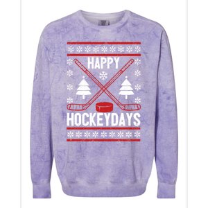 Happy Hockeydays Funny Christmas Ice Hockey Player Fan Xmas Gift Colorblast Crewneck Sweatshirt