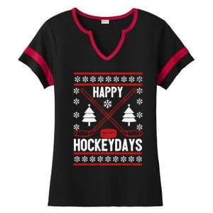 Happy Hockeydays Funny Christmas Ice Hockey Player Fan Xmas Gift Ladies Halftime Notch Neck Tee