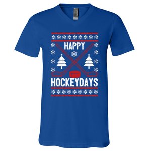 Happy Hockeydays Funny Christmas Ice Hockey Player Fan Xmas Gift V-Neck T-Shirt