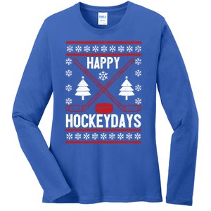 Happy Hockeydays Funny Christmas Ice Hockey Player Fan Xmas Gift Ladies Long Sleeve Shirt