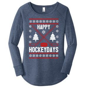 Happy Hockeydays Funny Christmas Ice Hockey Player Fan Xmas Gift Women's Perfect Tri Tunic Long Sleeve Shirt