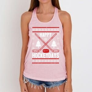 Happy Hockeydays Funny Christmas Ice Hockey Player Fan Xmas Gift Women's Knotted Racerback Tank