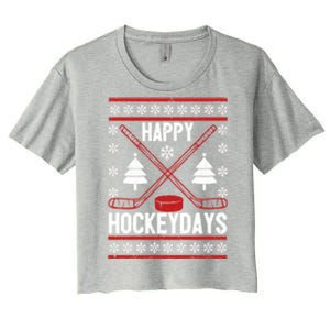 Happy Hockeydays Funny Christmas Ice Hockey Player Fan Xmas Gift Women's Crop Top Tee