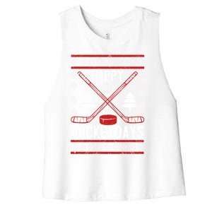 Happy Hockeydays Funny Christmas Ice Hockey Player Fan Xmas Gift Women's Racerback Cropped Tank