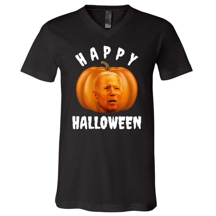 Happy Halloween Funny Joe Biden Jack O Lantern V-Neck T-Shirt