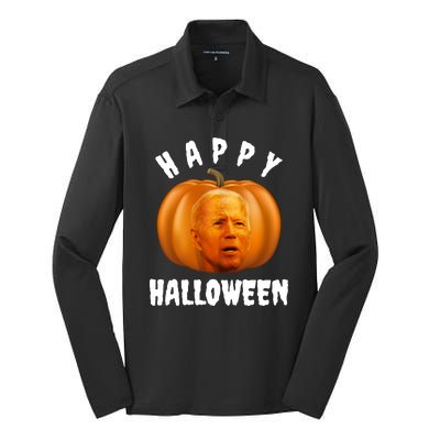 Happy Halloween Funny Joe Biden Jack O Lantern Silk Touch Performance Long Sleeve Polo