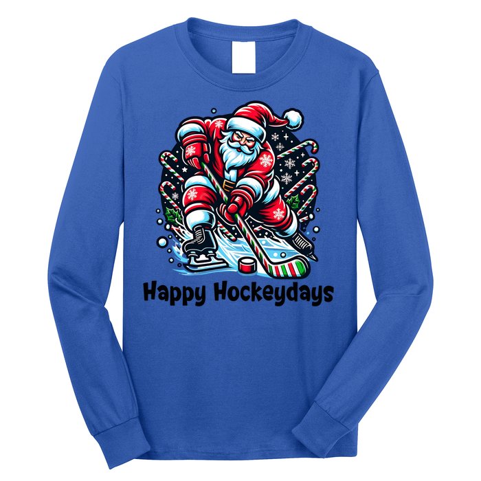 Happy Hockeydays Funny Hockey Christmas Santa And Sports Gift Long Sleeve Shirt