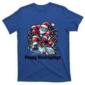 Happy Hockeydays Funny Hockey Christmas Santa And Sports Gift T-Shirt